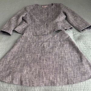 Boden Tweed Peplum Jacket & Skirt Suit 8R 63% Cotton Navy & White